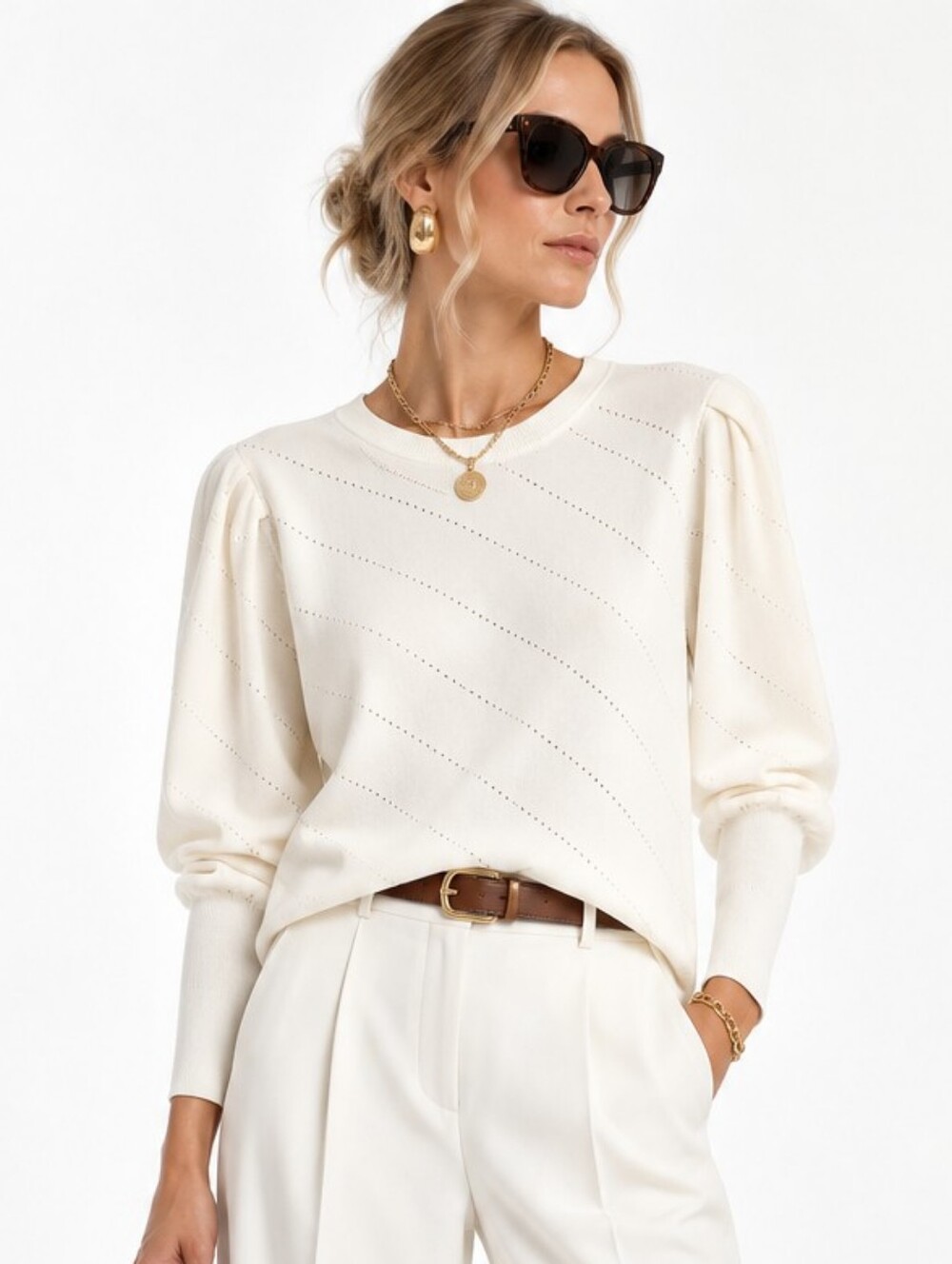 Milly Sweater White Pointelle Long Sleeve